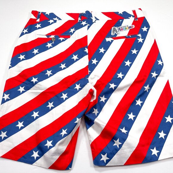 Royal & Awesome Golf Shorts Mens 36 Stars Stripes USA Flag Red White Blue Merica - Picture 4 of 4